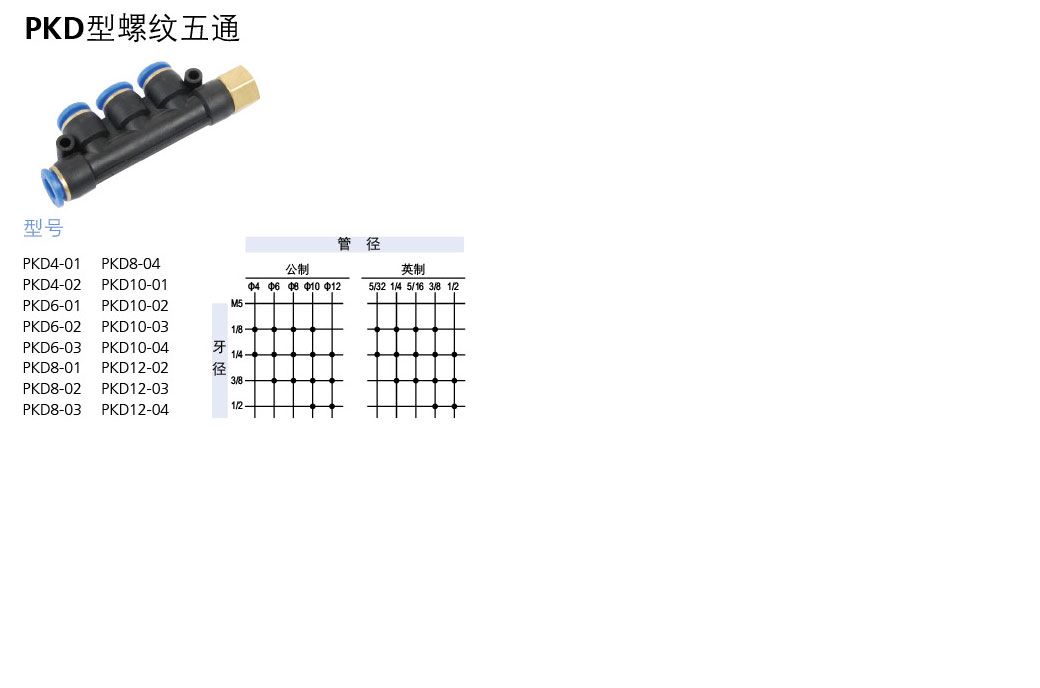 PKD型內(nèi)螺紋五通快插接頭